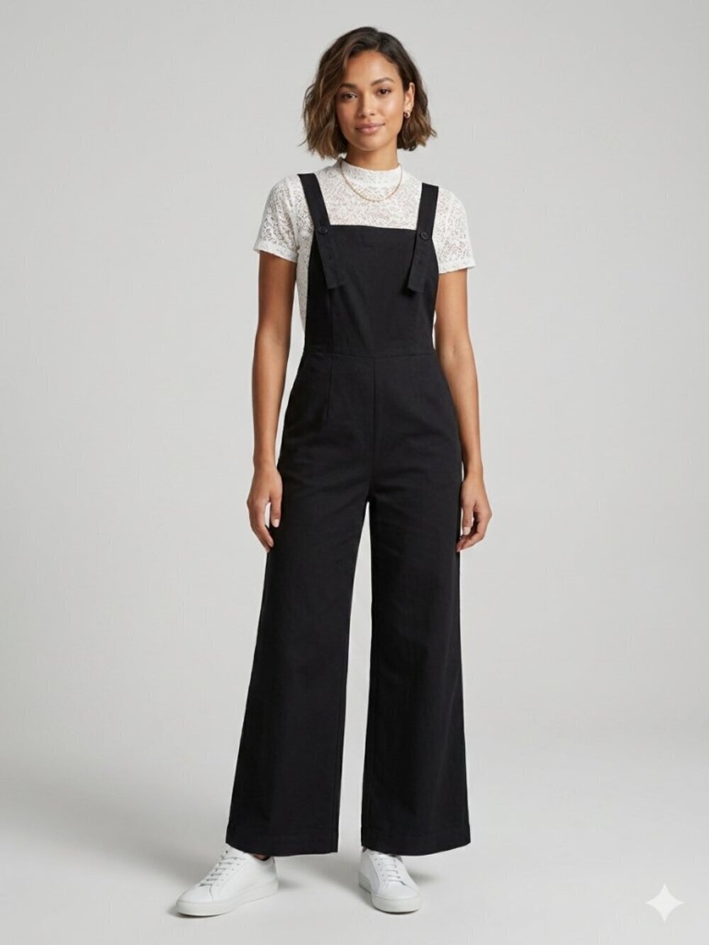 Women's Size Small Black Baggy Linen Blend Loose Fit Wide Leg Pockets Jumpsuit